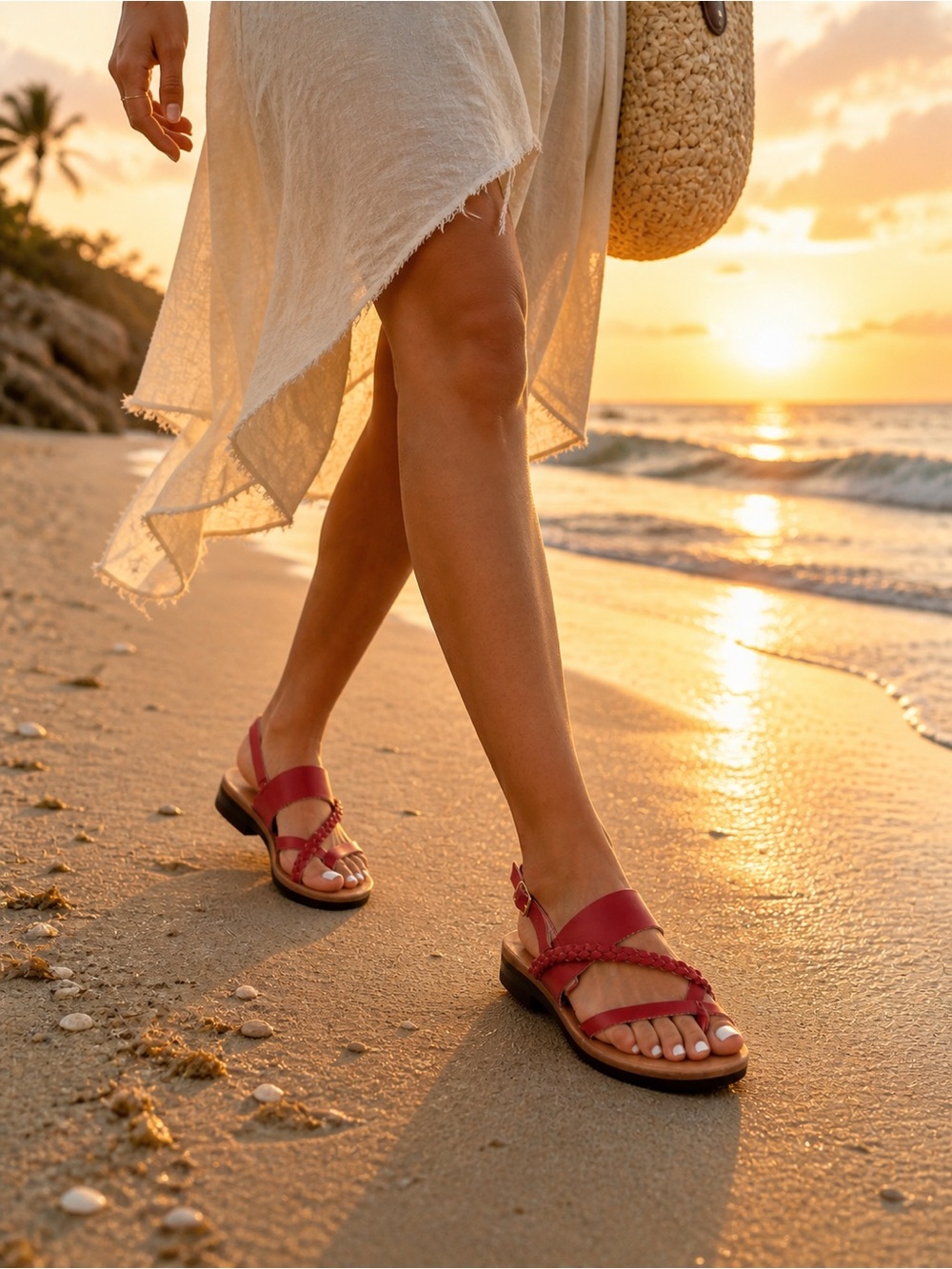 Zora of St. Thomas Handmade Red Braided Leather Sandals